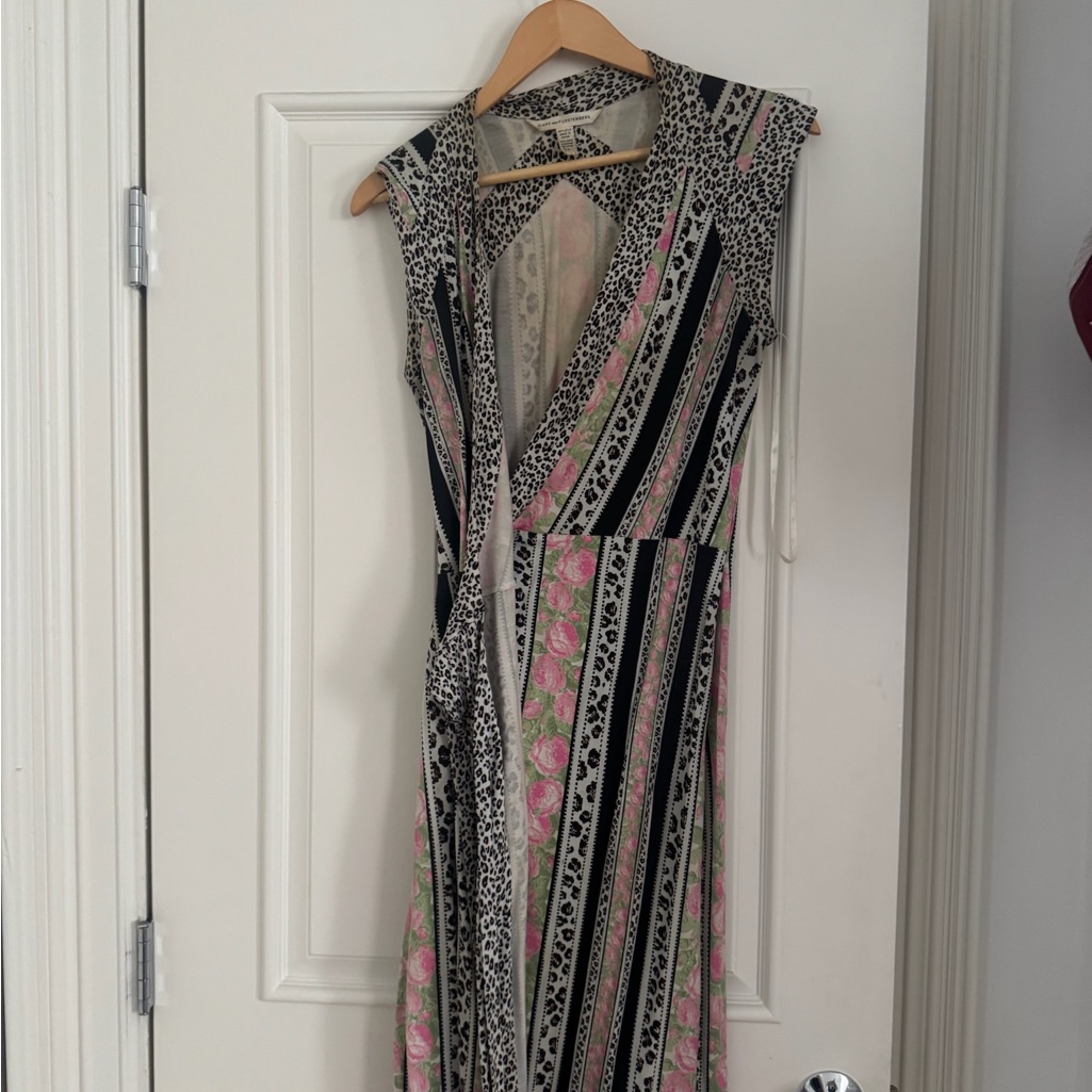 Vintage Diane Von Furstenberg Black And Pink Midi Dress